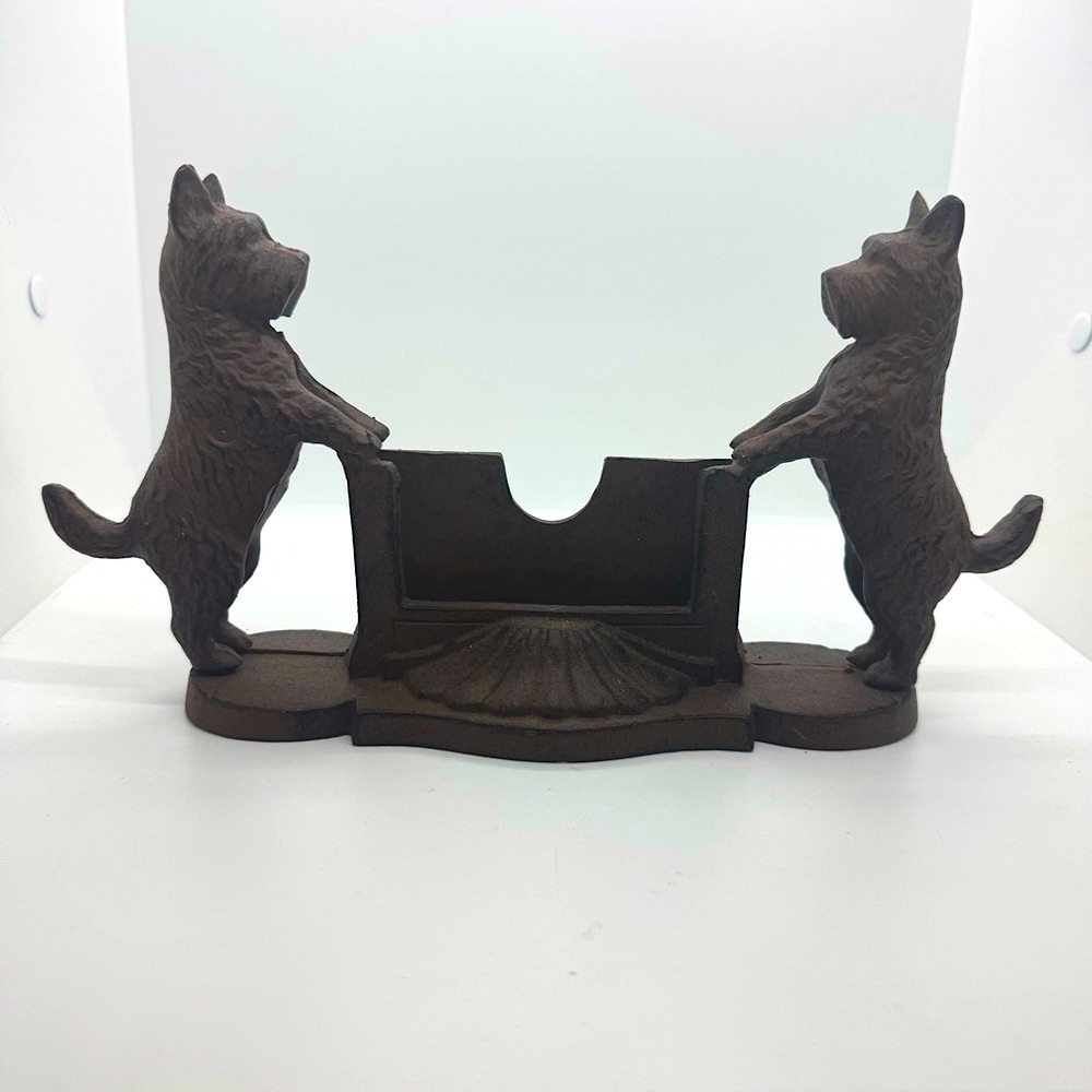 Cast Iron Scottie Terrier Dog Business Card Holder Office Desk Decor